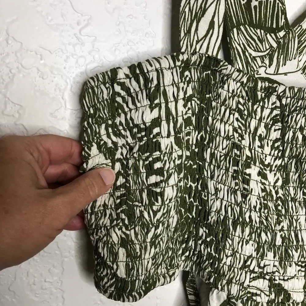 Anthropologie moss green cream safari animal cutout dress size XL Petite NWT